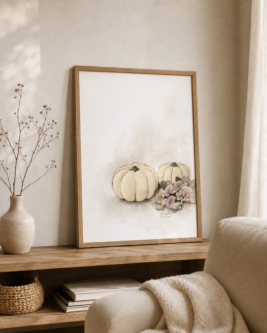 Poster Herbstkürbisse mit Hortensien | Digitaler Download