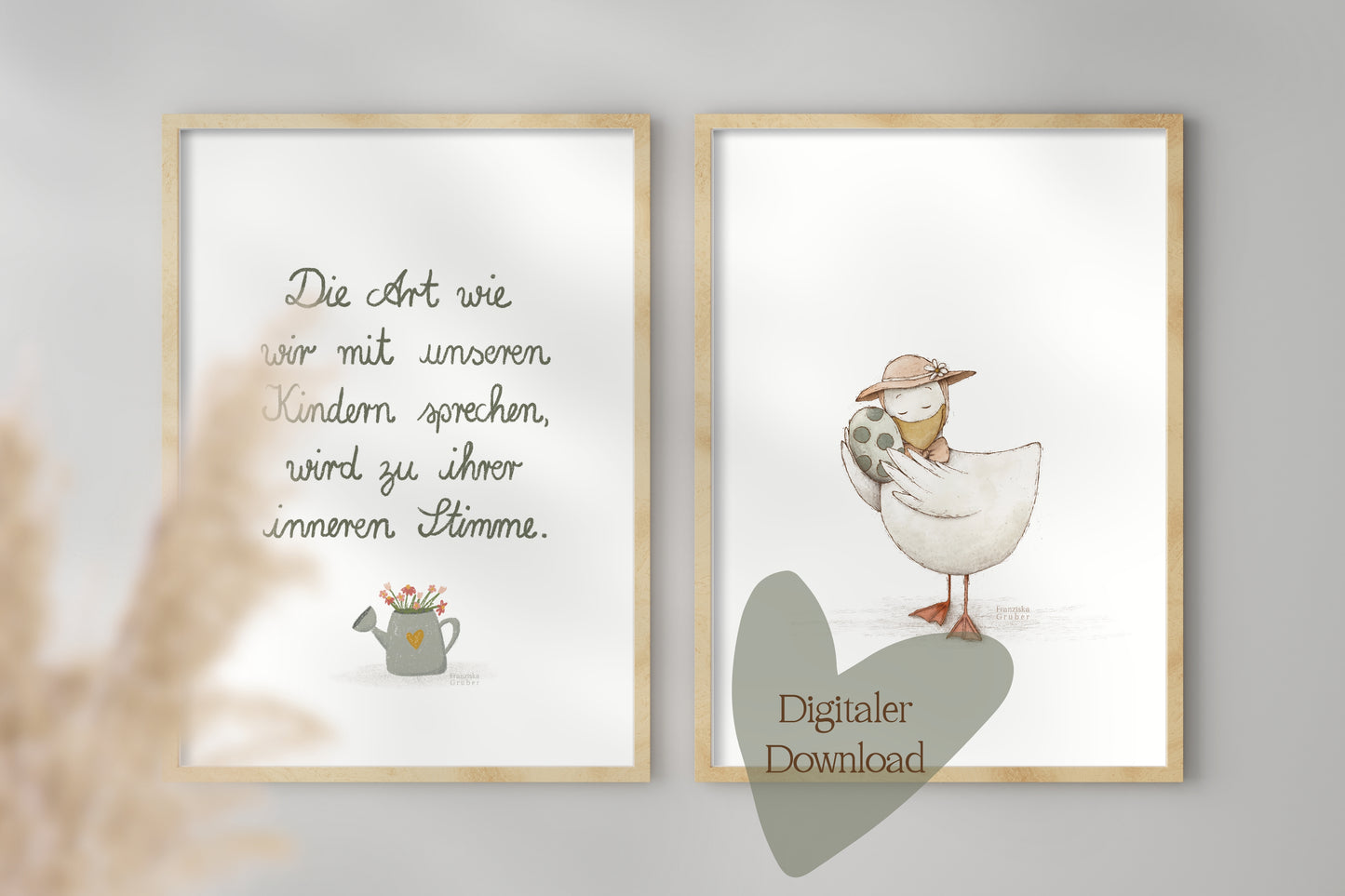 Zartes Kinderzimmer Posterset mit Spruchposter und Illustration einer Gans mit Ei, liebevolle Wandde­ko als digitaler Download