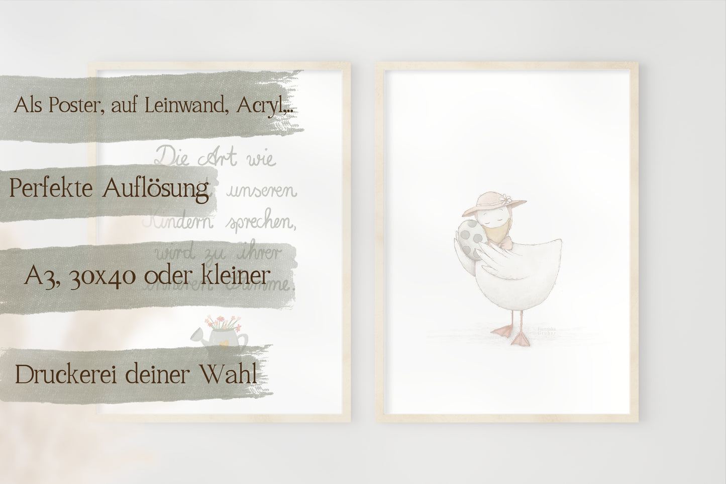 Zartes Kinderzimmer Posterset mit Spruchposter und Illustration einer Gans mit Ei, liebevolle Wandde­ko als digitaler Download