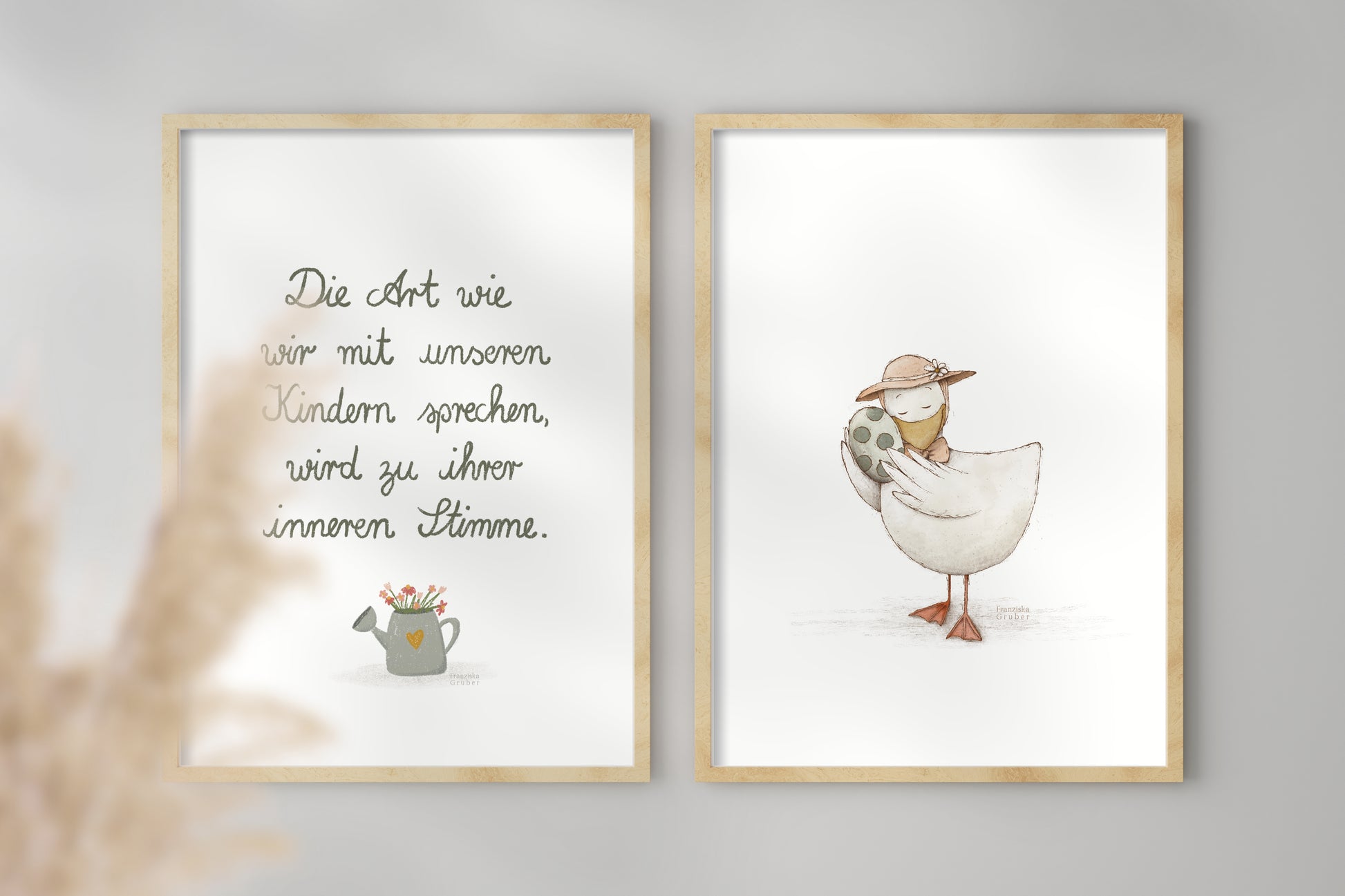 Zartes Kinderzimmer Posterset mit Spruchposter und Illustration einer Gans mit Ei, liebevolle Wandde­ko als digitaler Download