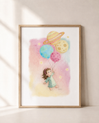 Poster Weltraum | Mädchen mit Planeten | Digitaler Download