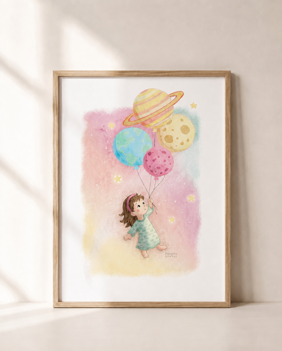 Poster Weltraum | Mädchen mit Planeten | Digitaler Download