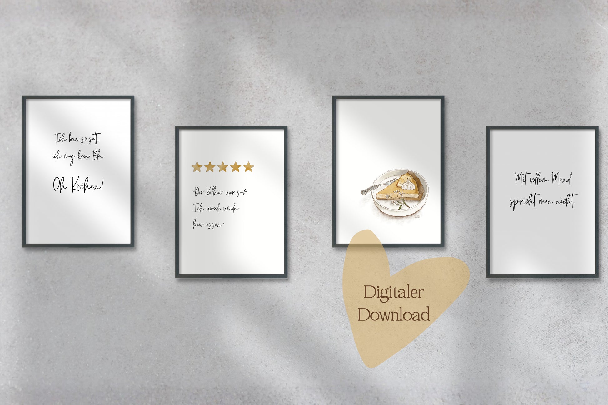 Liebevoll illustriertes Küchenposter mit Kuchen Motiv und Spruch als Digital Download Printable Wandbild für Küche und Esszimmer bis DIN A3 oder 30x40 cm