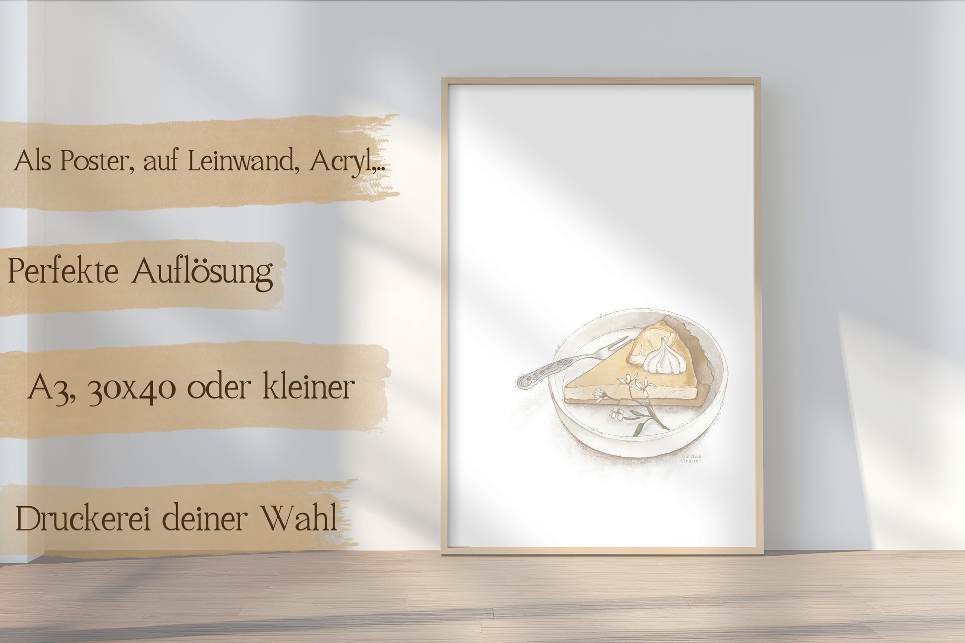 Liebevoll illustriertes Küchenposter mit Kuchen Motiv und Spruch als Digital Download Printable Wandbild für Küche und Esszimmer bis DIN A3 oder 30x40 cm