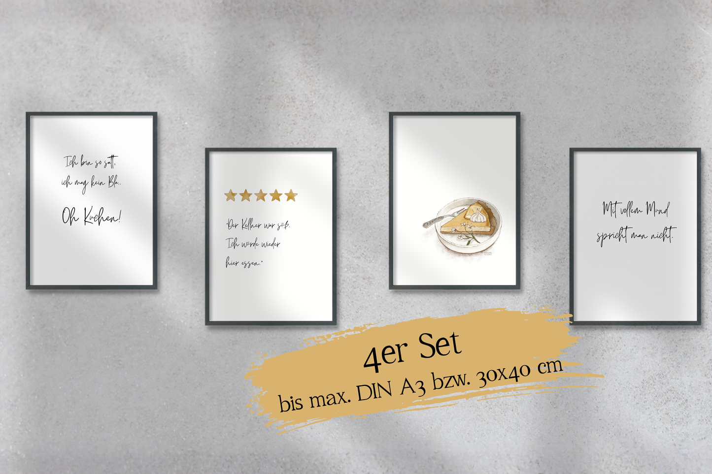 Liebevoll illustriertes Küchenposter mit Kuchen Motiv und Spruch als Digital Download Printable Wandbild für Küche und Esszimmer bis DIN A3 oder 30x40 cm