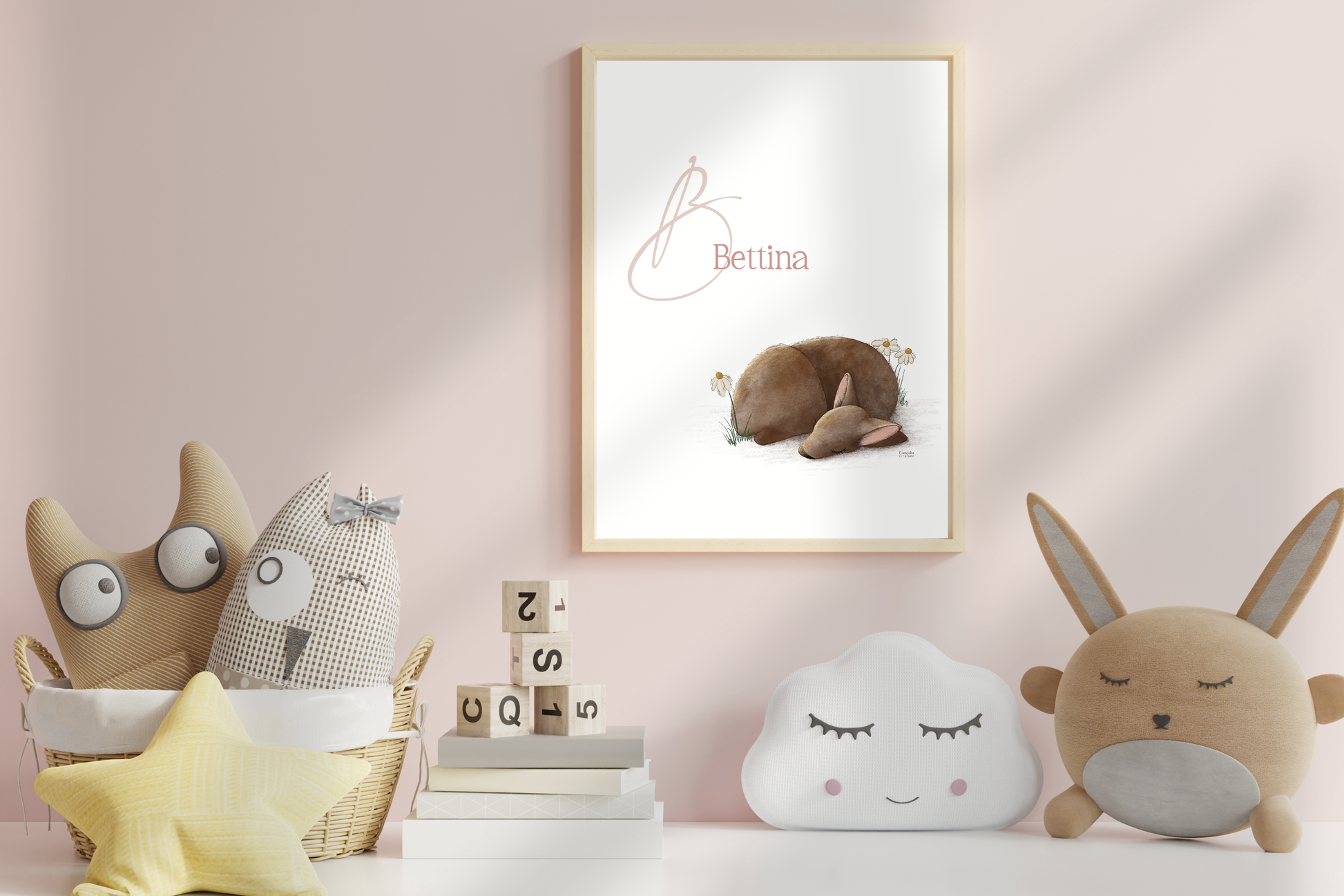 Personalisiertes Namensposter Baby mit schlafendem Rehkitz in A4 oder A3, liebevolle Kinderzimmer Deko und Geschenk zur Geburt oder Taufe.