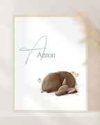 Personalisiertes Namensposter Baby mit schlafendem Rehkitz in A4 oder A3, liebevolle Kinderzimmer Deko und Geschenk zur Geburt oder Taufe.