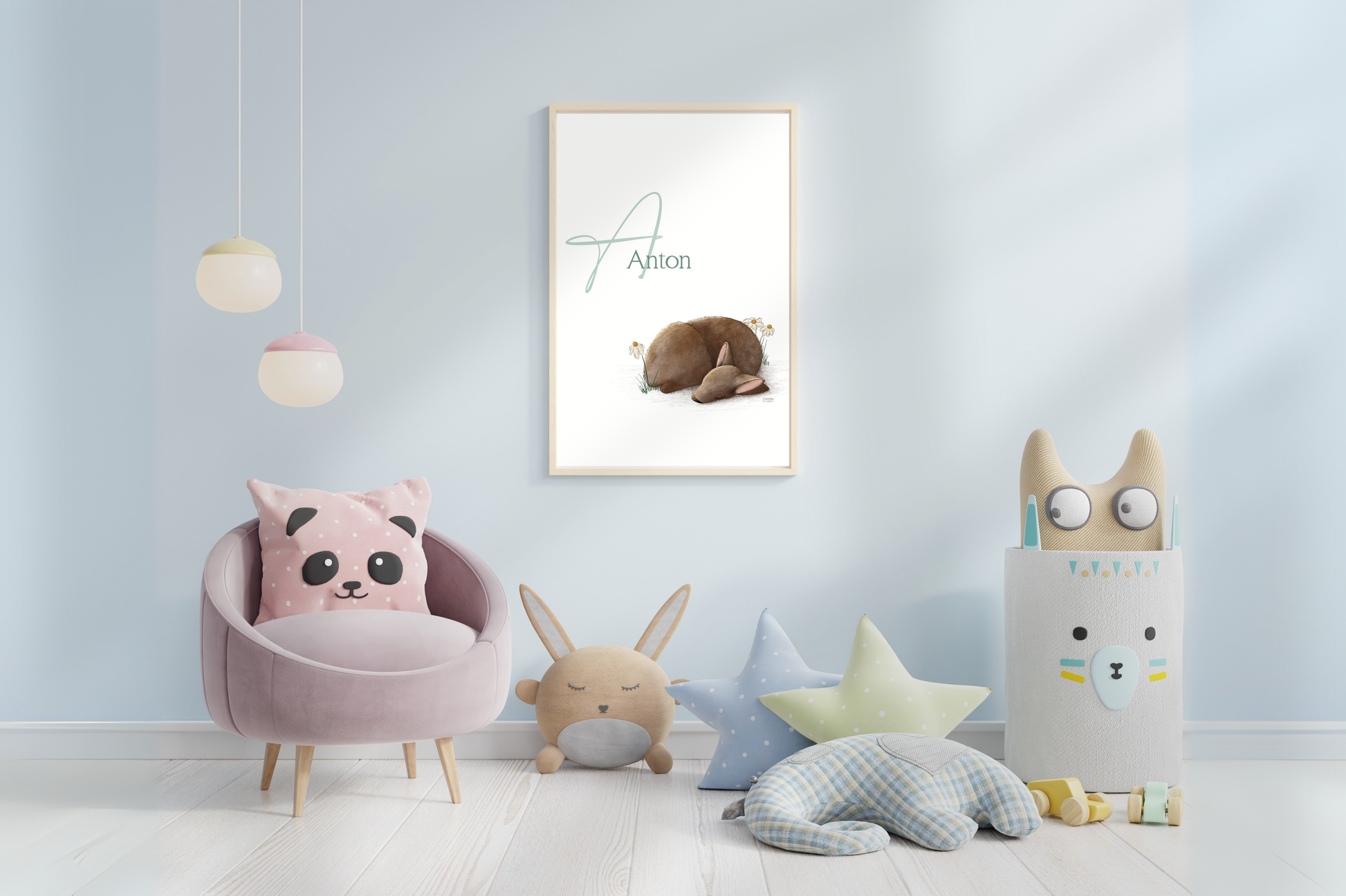 Personalisiertes Namensposter Baby mit schlafendem Rehkitz in A4 oder A3, liebevolle Kinderzimmer Deko und Geschenk zur Geburt oder Taufe.