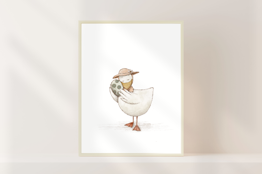 Poster „Willkommen kleines Wunder“ – Illustration einer Gans mit Ei, Kinderzimmer Deko und Geschenk zur Geburt